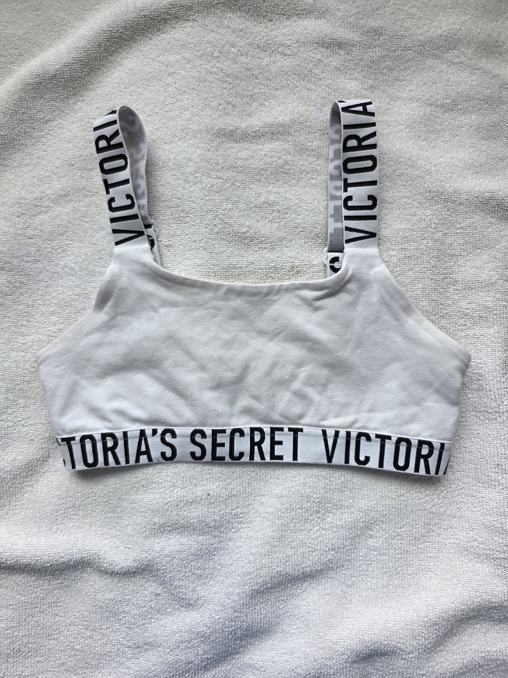 Victoria's Secret Logo Strap Bralette White Size Small Cotton Lounge Wireless